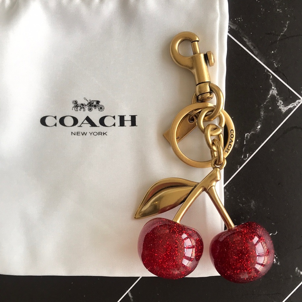 Coach Red Glitter Cherry Key Charm with Gold Hardware